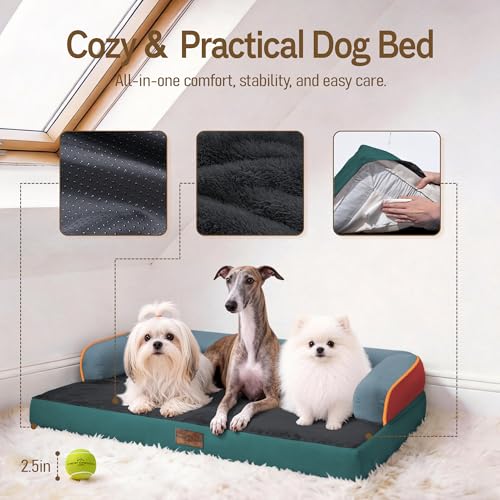 Image of Comfort Expression Washable Orthopedic Dog Bed for Extra Large Sized Dogs | Waterproof Memory Foam Pet Bed 42x30 Inch with Removable Cover with Non-Slip & Bolster