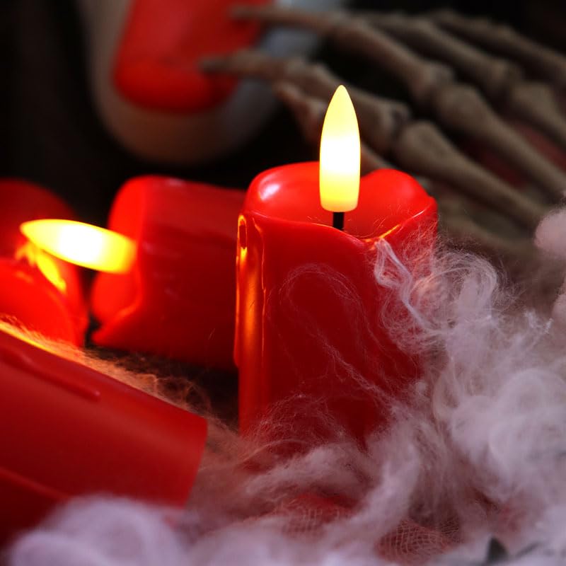 Image of QIDEA Flameless LED Red Votive Candles with Timer Drips Battery Operated Flickering Decorative Candle Lights for Xmas Christmas Wedding Party Decor, 3.5 inchx1.5 inch, 6-Pack