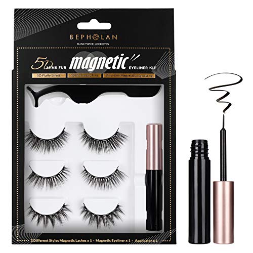 BEPHOLAN Magnetic Eyelashes with Eyeliner Kit,3 Pairs Different Styles Mink Eyelashes,Safe Ingredients&Comfortable,No Glue&Easy To Use,Magnetic Eyelashes Set,XMZ256