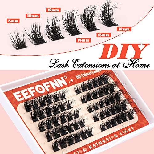 Diy Eyelash Extension Kit, Fluffy Individual Lashes, Mink Cluster Eyelashes, Long-Lasting Bond And Seal, Tweezers With Curved Pointed Serrated Tip, 8-16Mm Diy Lashes Extensions At Home By Eefofnn #TOP4