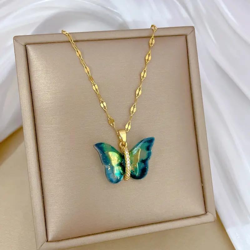 MEENAZ Butterfly Pendant Necklace Gold - Image 3