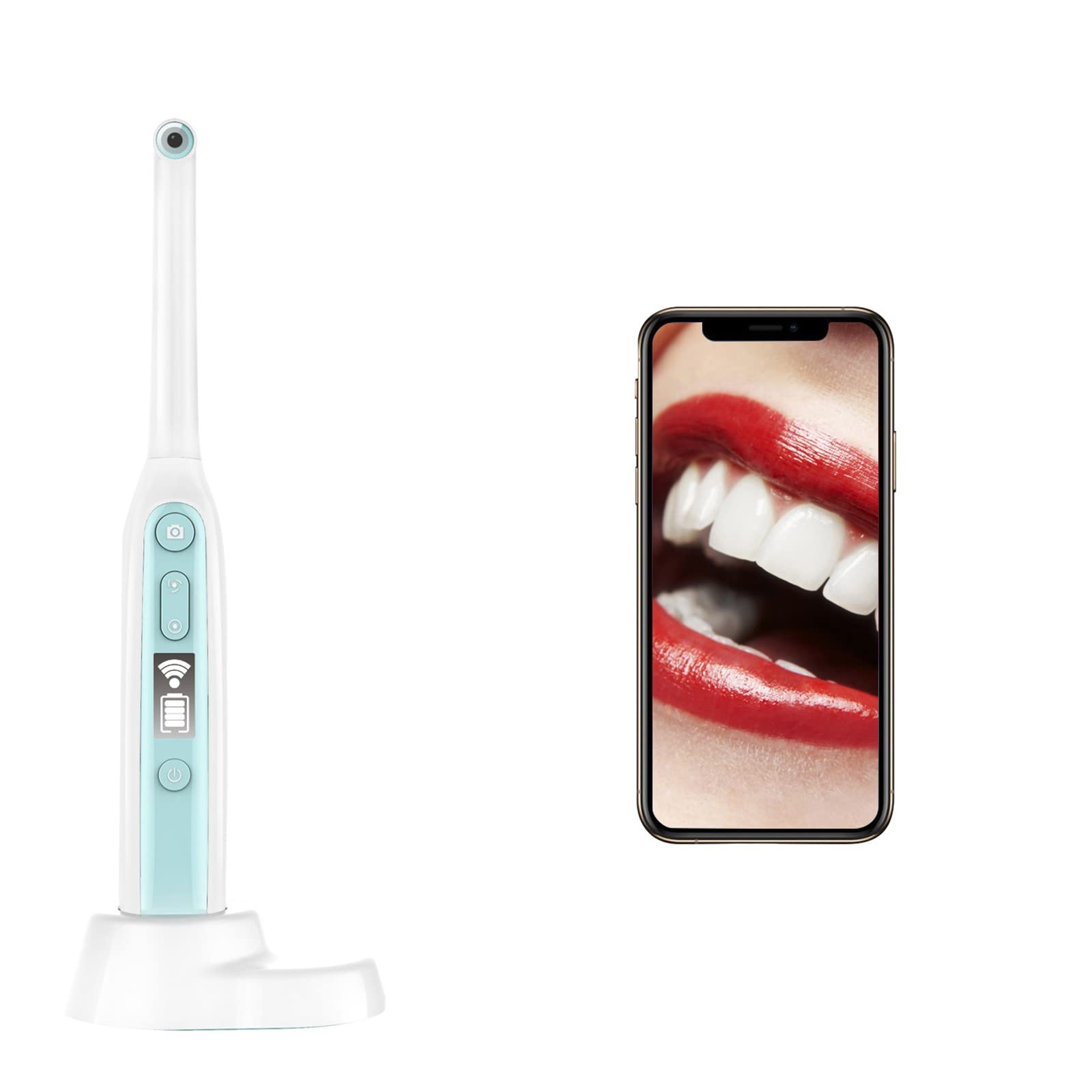 Telecamera Orale Dentale, Endoscopio Intraorale Wireless Endoscopio Orale 8 Rilevatore Impermeabile LED Regolabile Bocca Dentale per iOS/Androide/Tablet
