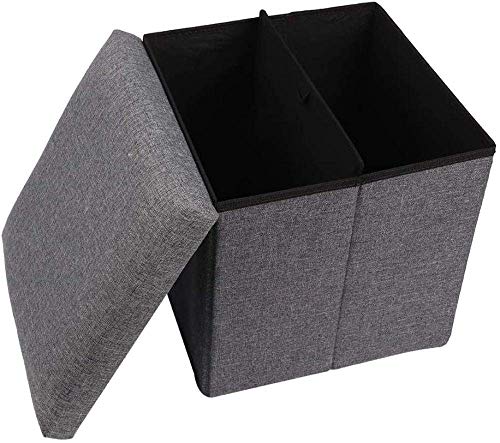 Pouf de rangement pliant lin boîte à jouets et tabouret cube - 4