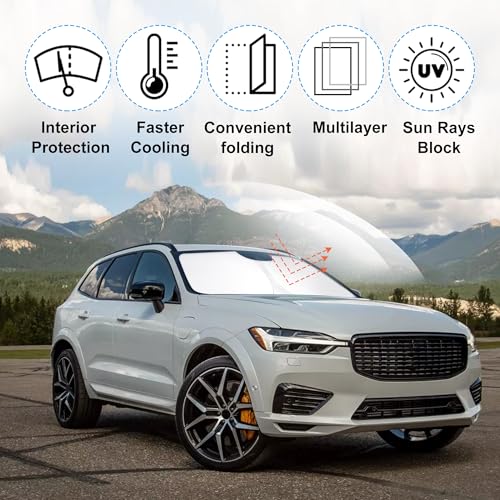 Image of Windshield Sun Shade Custom Fit for 2018-2023 2024 2025 2026 Volvo XC60 Accessories Foldable Sunshade Sun Blocker Protect Car from Sun Rays & Heat Damage Keep Car Cooler
