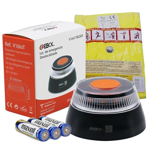 Hibron Ebox Luz Emergencia V16 Homologada Dgt Con Geolocalización, Baliza Coche Conectada Dgt 3.0, Datos Incluidos Hasta 12 2038 1 Chaleco Emergencia Amarillo Reflectante Hibron Ebox Luz Emergencia V16 Homologada Dgt Con Geolocalización, Baliza Coche Conectada Dgt 3.0, Datos Incluidos Hasta 12 2038 1 Chaleco Emergencia Amarillo Reflectante
