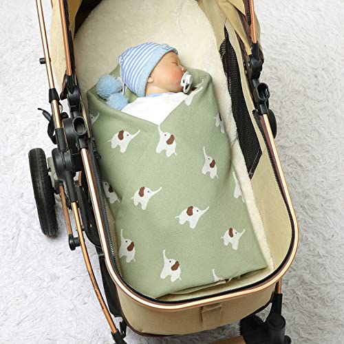 LAWKUL Baby Blankets for Newborn 100% Cotton Knitted Elephant Soft Blanket Airy for Boy Girl Green Pram/Mose Basket(90x70cm) - Image 3