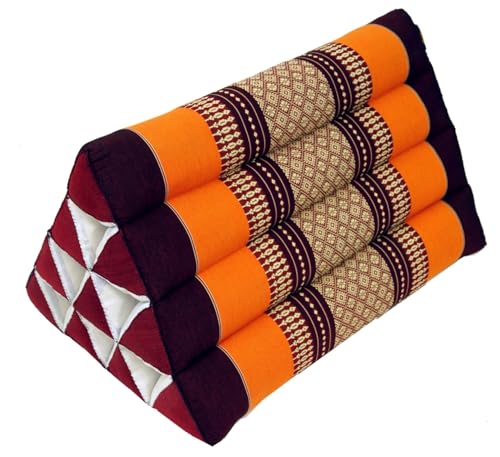 GURU SHOP Cojín tailandés triangular, cojín triangular, kapok – naranja/marrón, 30 x 30 x 50 cm