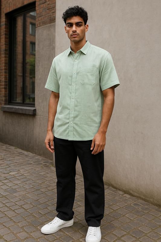 Image of Men's Khadie Cotton Half Sleeves Plain Solid Casual Shirt