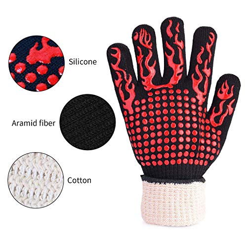 Tanmar BBQ Grill Gloves, 1472°F Extreme Heat Resistant Grilling Gloves Non-Slip Oven Mitts Potholder, Perfect for Barbecue, Cooking, Baking, Fireplace, Smoker - 1 Pair (Red) by Tanmar - Used condition - Image 2