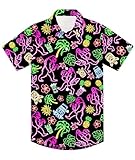 Boys Hawaiian Shirt Bigfoot Short Sleeve Neon Button Down Shirts 7-8Y Tribe Fashion Outfit Kids Dress Up Clothes Tourist Tees Daily School Wear