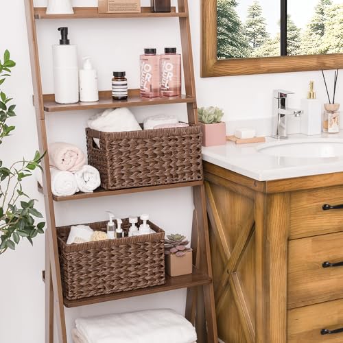 GRANNY SAYS Wicker Storage Baskets for Shelves, Wicker Baskets for Organizing, Waterproof Woven Basket for Pantry, Rectangle Basket for Shlef, Brown, 2-Pack