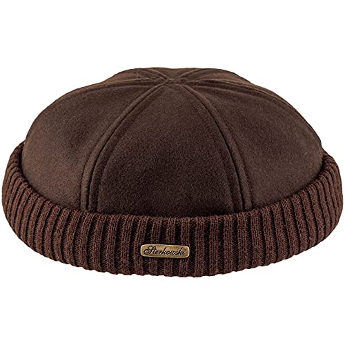 Sterkowski Navy Watch Cap | Woolen Beanie for Men and Women | Docker Hat Sailor Beanie Skullcap Beanie for Men Leon Hat Brimless Hat Watch Cap Skully Hats Vintage Hats for Men US 7 3/8 Brown