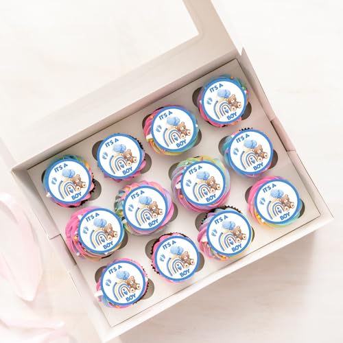 Image of 24 x Pre-Cut It's A Boy Baby Shower Cupcake Toppers