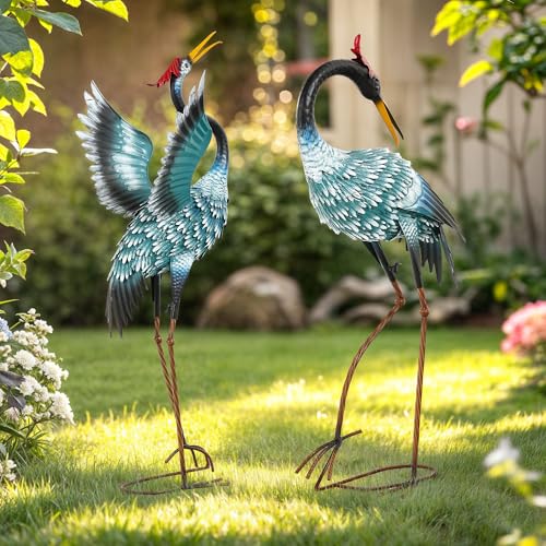Ultym 36.8' Metal Crane Garden Statue, Handcrafted Extra-Large Blue Heron Decor Sculptures with Stable U-Ground Stakes, Backyard Decoration, Metal Garden Bird Animal Yard Art, Lawn Ornament Decor