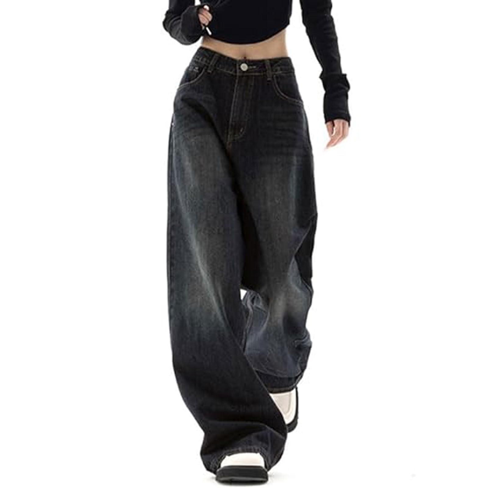 Y2k Hose Damen Ästhetische Baggy Jeans Weites Bein Vintage Denim Hose E-Girl Ästhetische Cargo Jeans Streetwear