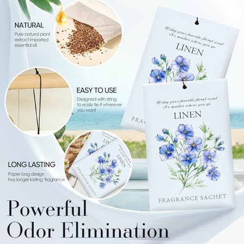 Image of Linen Scented Sachet Bags - 12 Pack Drawer & Closet Freshener, Long Lasting Odor Eliminator for Wardrobes, Cars & Storage, Home Fragrance Air Freshener Sachets