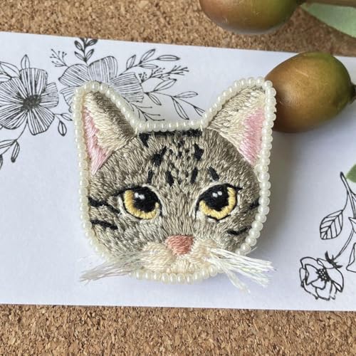 刺繍ブローチビーズ猫浴衣ハンドメイド