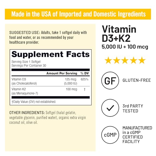 NatureWise Vitamin D3 5000IU + K2 MK-7 100mcg Supplement, 30 Softgels - image 5