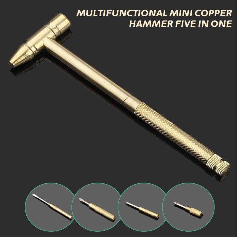 5-in-1 Small Round Hammer | Multifunctional Copper Hammer Screwdriver with Bottle Opener, Musical Accessories Toolkit and Screwdriver Hand Repairing Tools 2