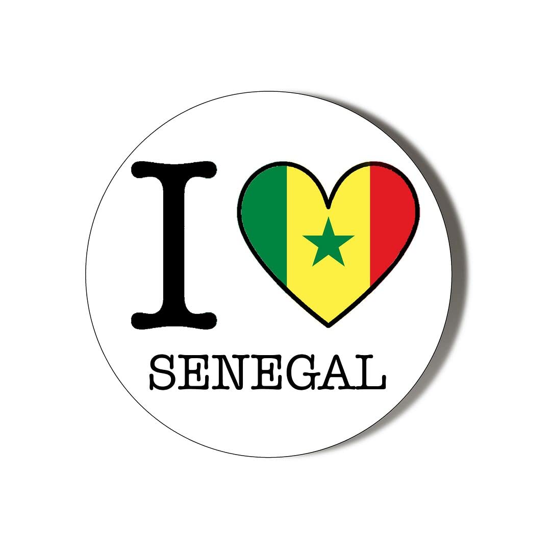 Gift Insanity White I Love Senegal Flag Heart Shaped Design 38Mm Round Fridge Magnet