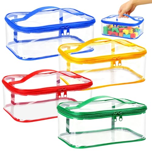 TianFukj 4 Pièces Sac Rangement Jouet, 24 × 17 × 10cm PVC Pochette Rangement Jouet avec Fermeture Éclair et Poignées, Boite Rangement Jouet Enfant pour...