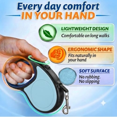 Image of Cawypety Retractable Dog Leash, 16ft /5M Heavy Duty Extendable Dog Walking Lead | One-Hand Brake & Lock, 360 Tangle-Free | Durable Pet Leash with Ergonomic Anti-Slip Handle for All Small,Large Breeds