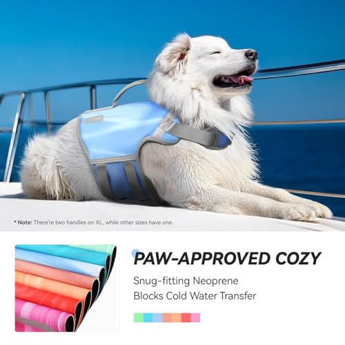 VIVAGLORY Neoprene Schwimmweste Hund, Rettungsweste Hund für Bootfahren, Schwimmweste, Schwimmhilfe & Leichte, S, Blaue Welle