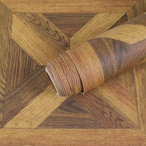 VEELIKE Rollo de suelo de linóleo impermeable de parquet de grano de madera retro de 12 x 118 pulgadas, autoadhesivo, para baño, dormitorio, cocina, rollo de revestimiento de suelo