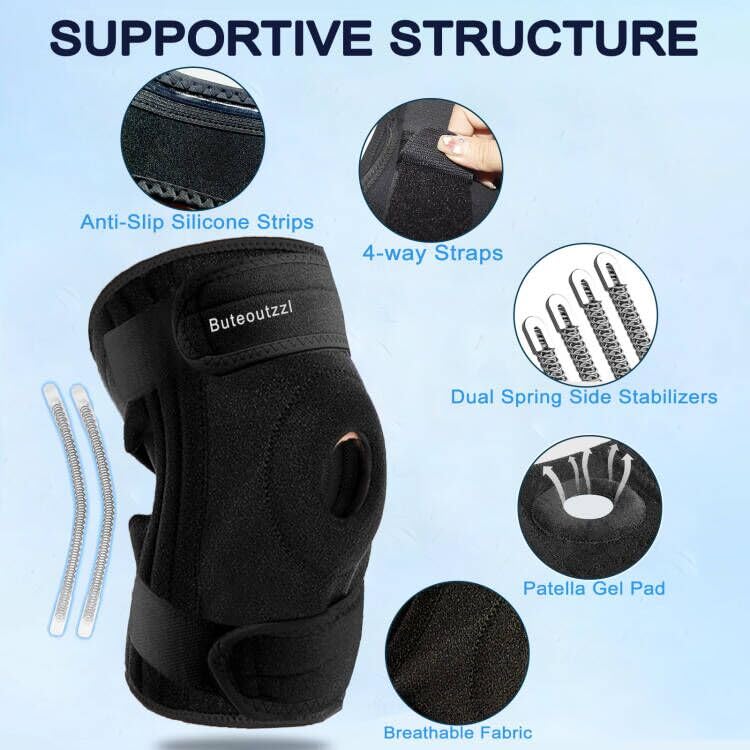 Miniatura 3 de Rodillera para hombres y mujeres con estabilizadores laterales y almohadilla de gel para rótula, soporte de compresión de rodilla ajustable