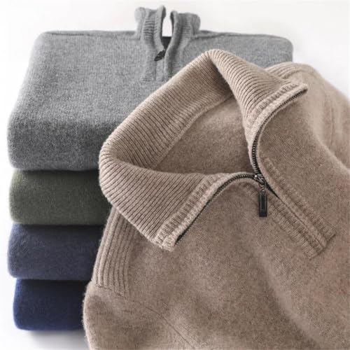 Men's Casual Knitted Business Half Zip Pullover Thickened Warm Long Sleeve Wool Sweater2