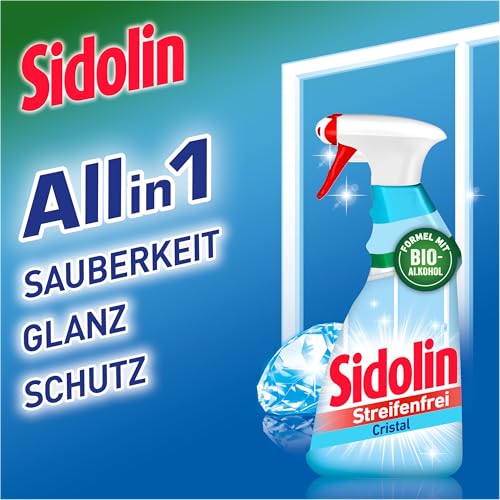 Sidolin Streifenfrei All in 1 Cristal (500 ml), Glasreiniger verleiht Sauberkeit, Glanz & Schutz, Fensterreiniger mit Bio-Alkohol, Flasche aus 100% recyceltem Plastik 4
