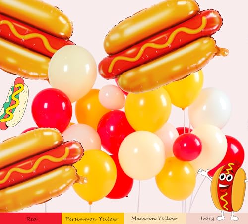 Image of Cute Hot Dog Balloon Garland Arch Kit,151PCS Red and Yellow Balloons, Creative Theme for Baby Shower Gender Reveal Boy Girl Birthday Party Decorations