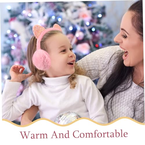 2pcs Soft Plush Cat Ear Earmuffs for Winter Ear Muffs for Boys and Girls Tail Sleep for Outdoor Activities2