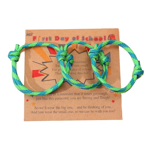 2-3Pcs First Day of School Knit Rope Bracelet Love Between Mother/Father/Mama and Daughter/Son/Me Back To Scool Gifts Protection Anxiety Relief Colorful Nylon Woven Bracelet With Message Card (Green(3Pcs) 3Pcs)