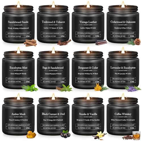 Duftkerzen für Männer, 12 Stück Soyawachs Duftkerzen Set, 1200g (43oz) Natürliche Aromakerzen...