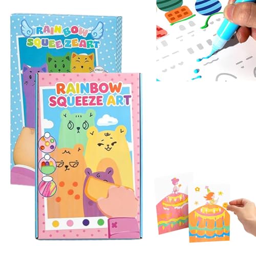 2 Pack Rainbow Squeeze Art Kit 2026 Upgrade Magic Scratch Paper Art Set Creative Squeegee Painting Kit DIY Postcards Scratch Art Party Favors Novelty Birthday Gifts (A+B)