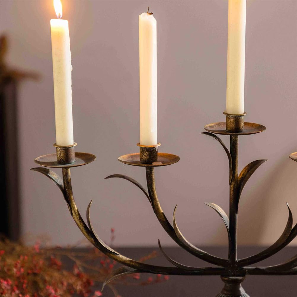 Candelabro In Ferro Bronzo Antico Vintage 5 Bracci Ramo Foglia Bionico Portacandela Conico Per Tavola Da Pranzo Matrimonio Arredamento Centrotavola Casa Rustica
