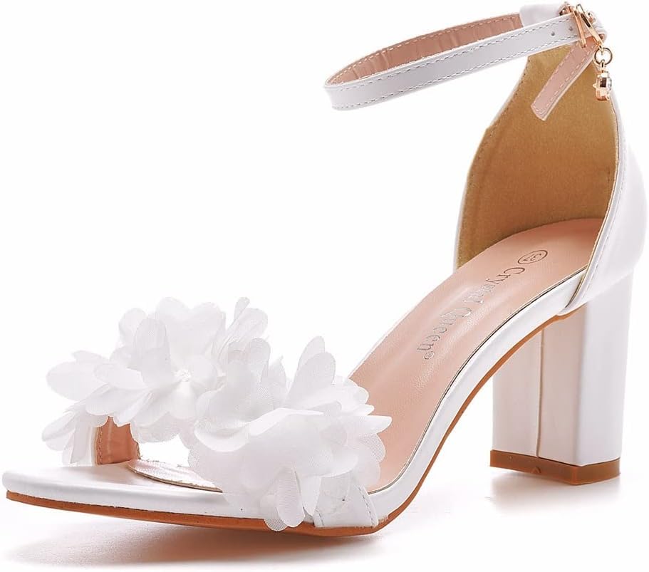 Sandales mariage fille anti douleur talon haut blanc fleur en 5 UK