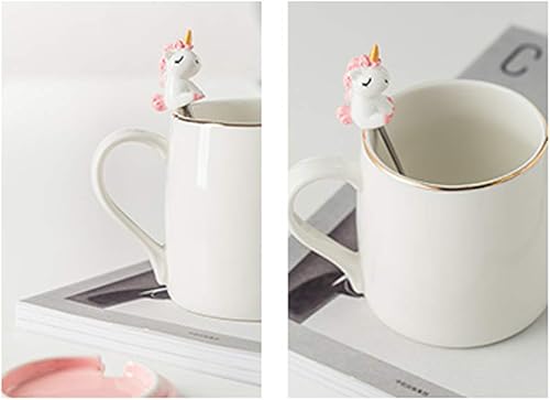Miniatura 36 de BigNoseDeer Taza de unicornio, bonita taza de café de cerámica con cuchara de tapa, lindas tazas para café, té, leche, regalos de unicornio
