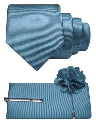 Image of JEMYGINS Formal Necktie Solid Color Tie and Pocket Square with Tie Clip Lapel Pin Sets for Men 4PCS
