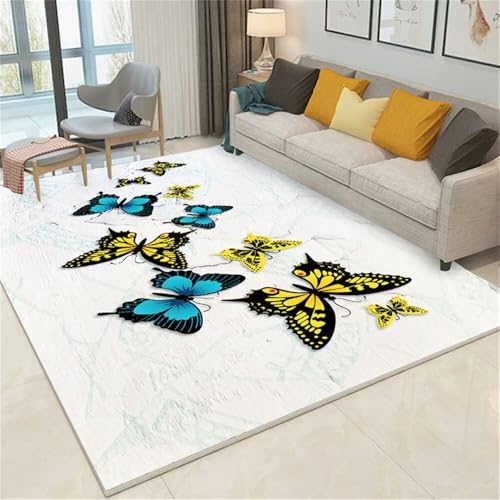 Tapis d'entrée intérieur 160x230 cm antidérapant grand tapis de chambre bébé bleu jaune