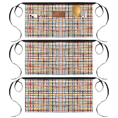 Lot de 3 tabliers courts de chef à motif géométrique pour la cuisine et le service