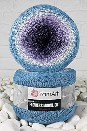 Image of YarnArt Flowers Moonlight Glitter Cotton Yarn, Soft, Rainbow Crochet, Metallic Lurex handknit Shiny, Silvery Cake, Multicolor Cotton, 1 Skein Weight 9.17oz Lenght 393.7 inches, 1 Fine Yarn (3264)