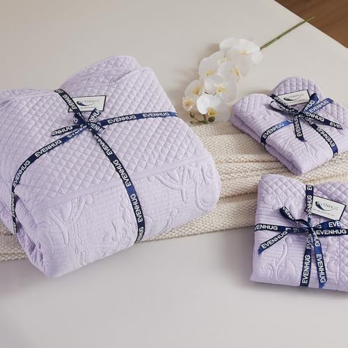 Image of EVENHUG Oversized King Bedspreads California King Quilt Set with Pillow Shams Extra Wide Large King Size Quilts Lightweight Coverlet Bedding Sets Purple 120 inchx120 inch
