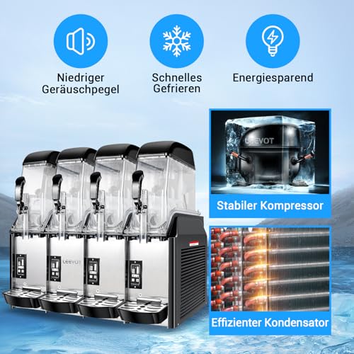 LEEVOT Kommerzielle Slushie-Maschine - 4 Tank 48 Litres Margarita-Maschine Gefriergetränke-Hersteller für Restaurant, Bar, Party - 1500W Edelstahl-Slush-Smoothie-Maschine – Bild 3
