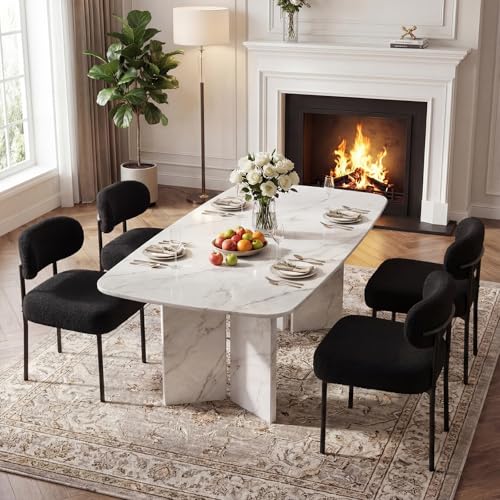 TIMSATIO Black Boucle Dining Chairs Set of 4
