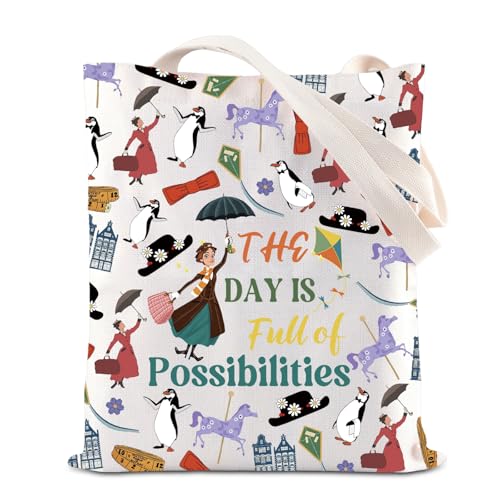 JNIAP Poppins Umbrella Movies Tote Bag Mary Movies Grocery Bag Bw...
