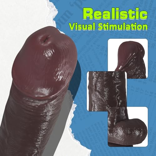 Image of 10'' Big Brown Dildo with Movable Skin, Realistic Foreskin Dildos, Huge Thick BBC, Real Skin Dual Silicone Dildos with Strong Suction Cup, Adult Sex Toys for Men, Women and Gays