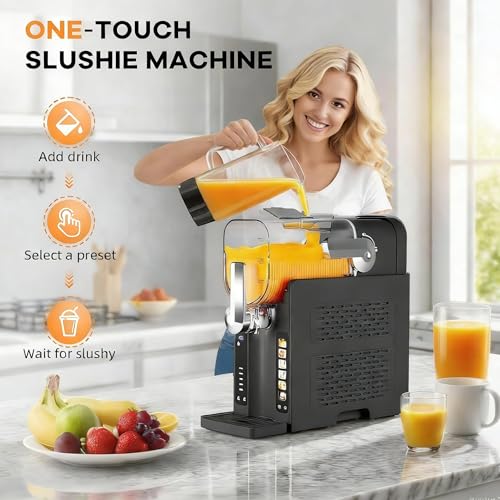 Image of Garvee Slushie Machine for Home No Ice Needed, Frozen Drink Maker with LED Display & 6 Pre-Set Programs, Self-Cleaning Function 88 oz Large Capacity for Frozen Margaritas,Frappes,Ice Cream,