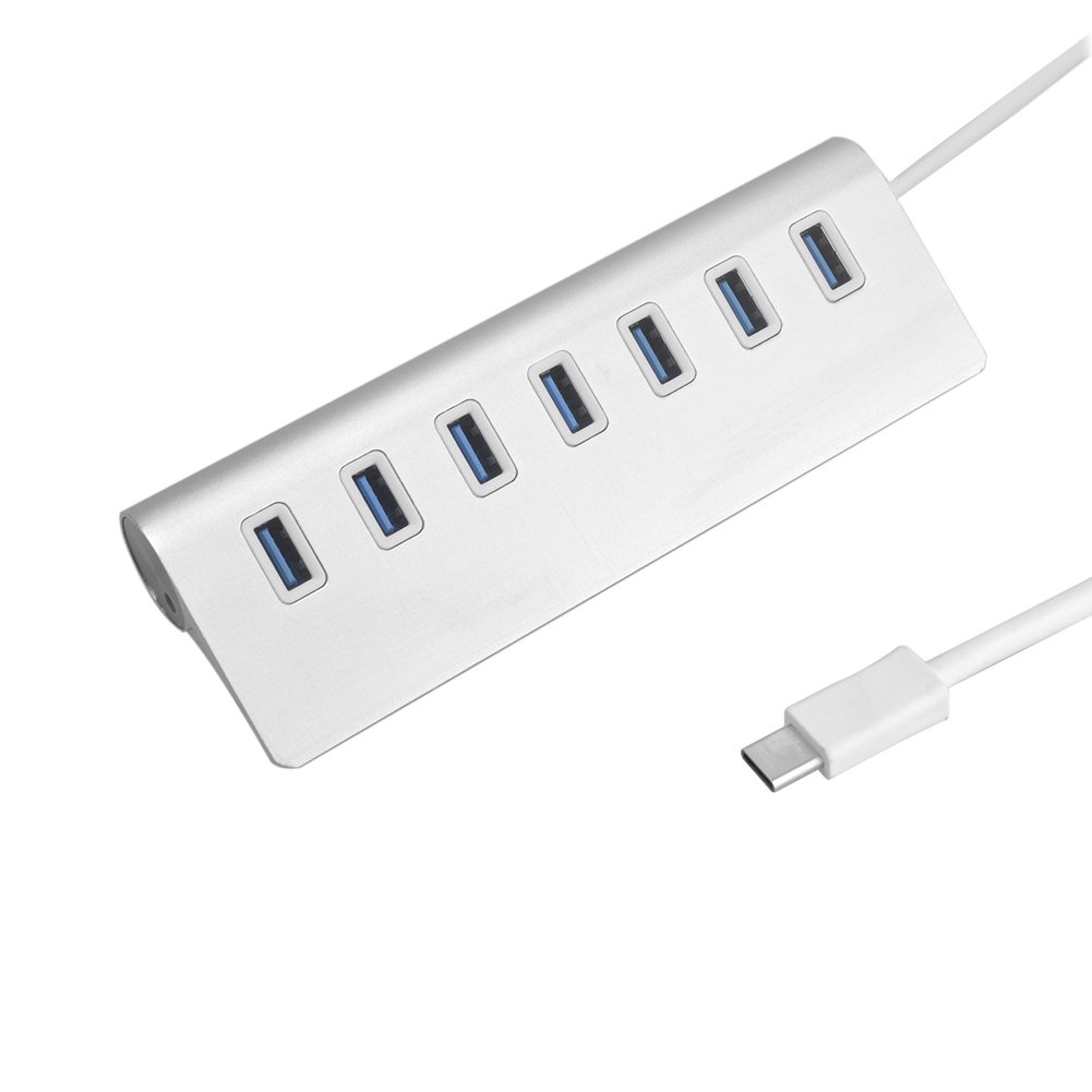 AWAkingdemi Portable High Speed 7 Ports USB 3.1 Type-C to USB 3.0 Hub Aluminum for Macb